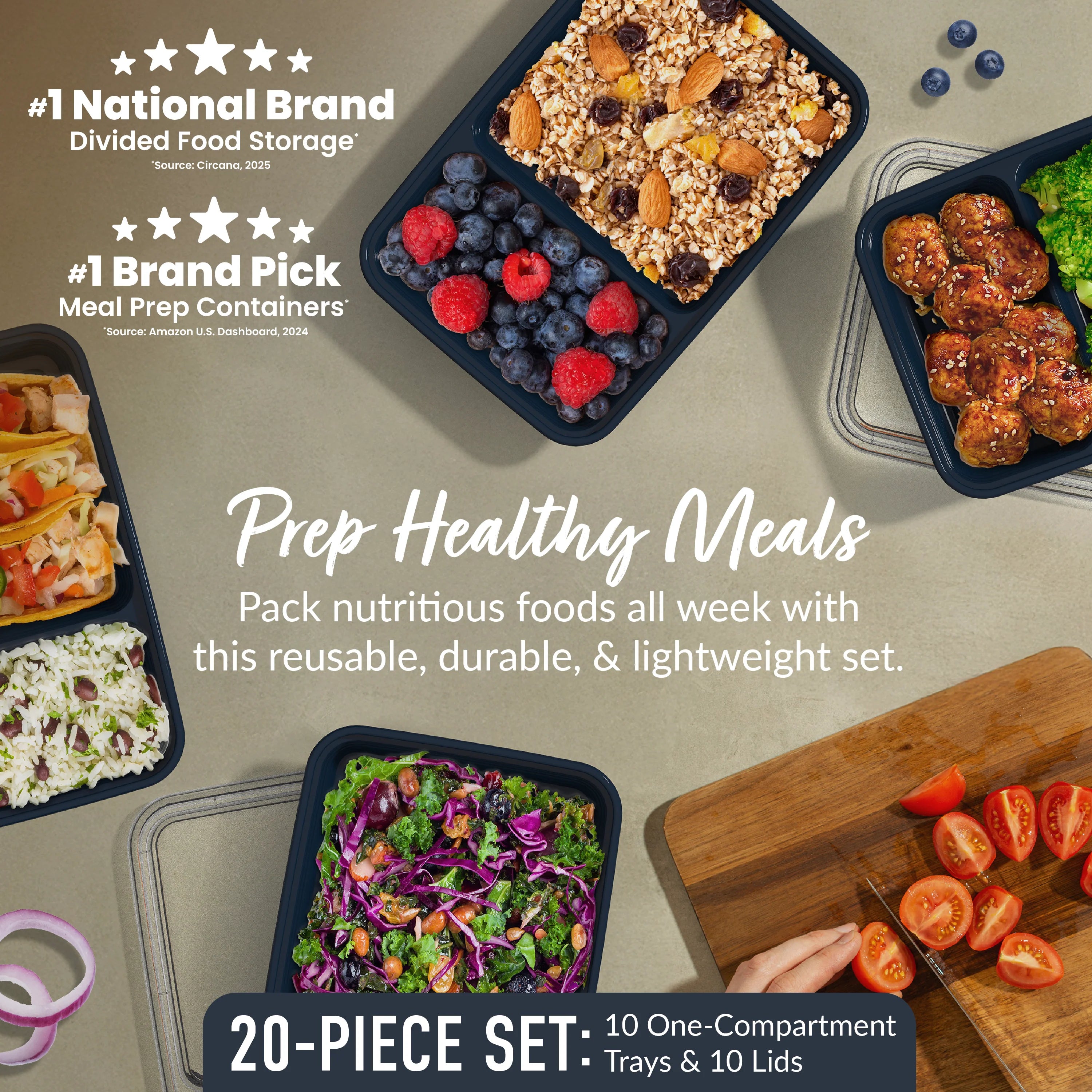 Bentgo Prep 2-Compartment Meal Prep Containers (20-Piece)