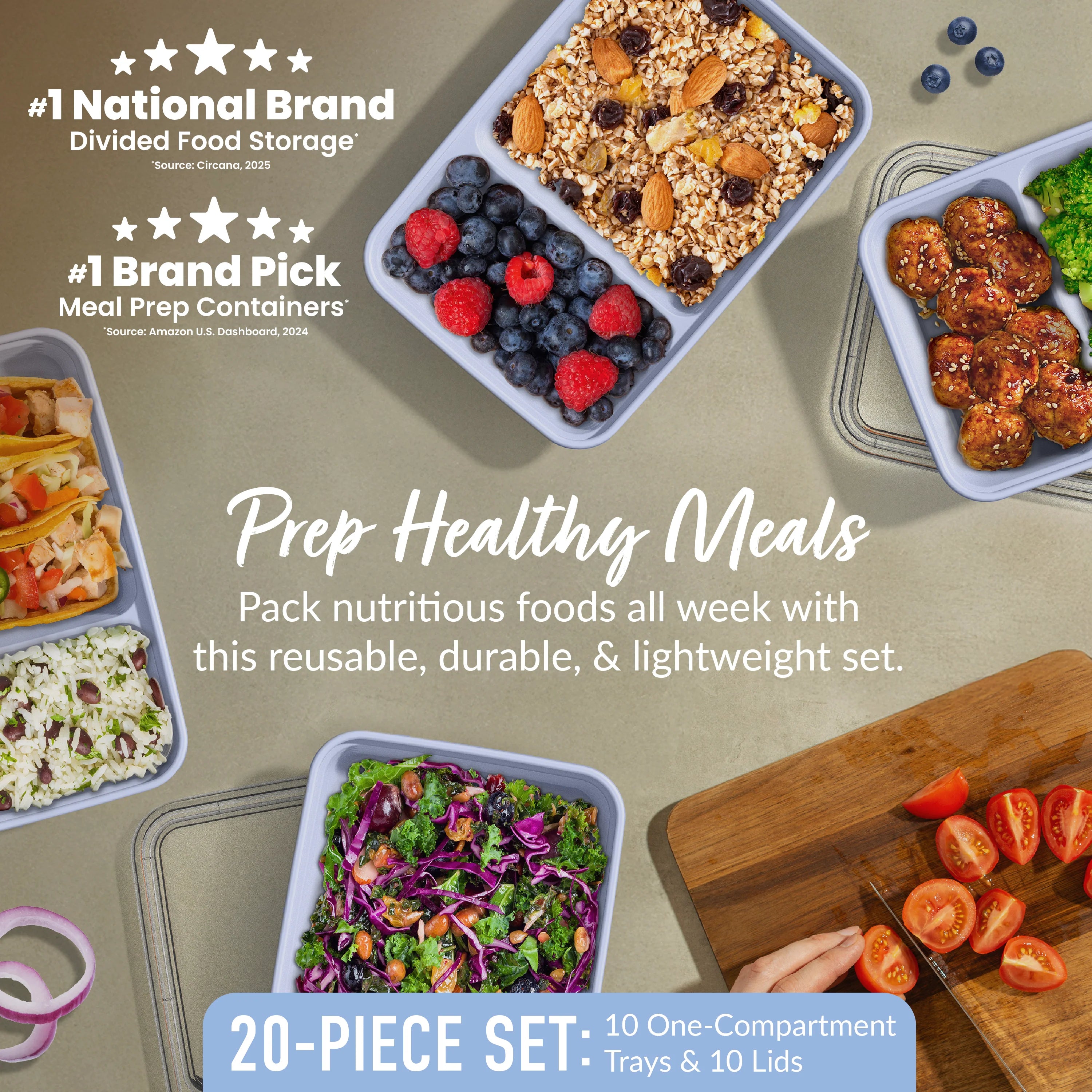 Bentgo Prep 2-Compartment Meal Prep Containers (20-Piece)