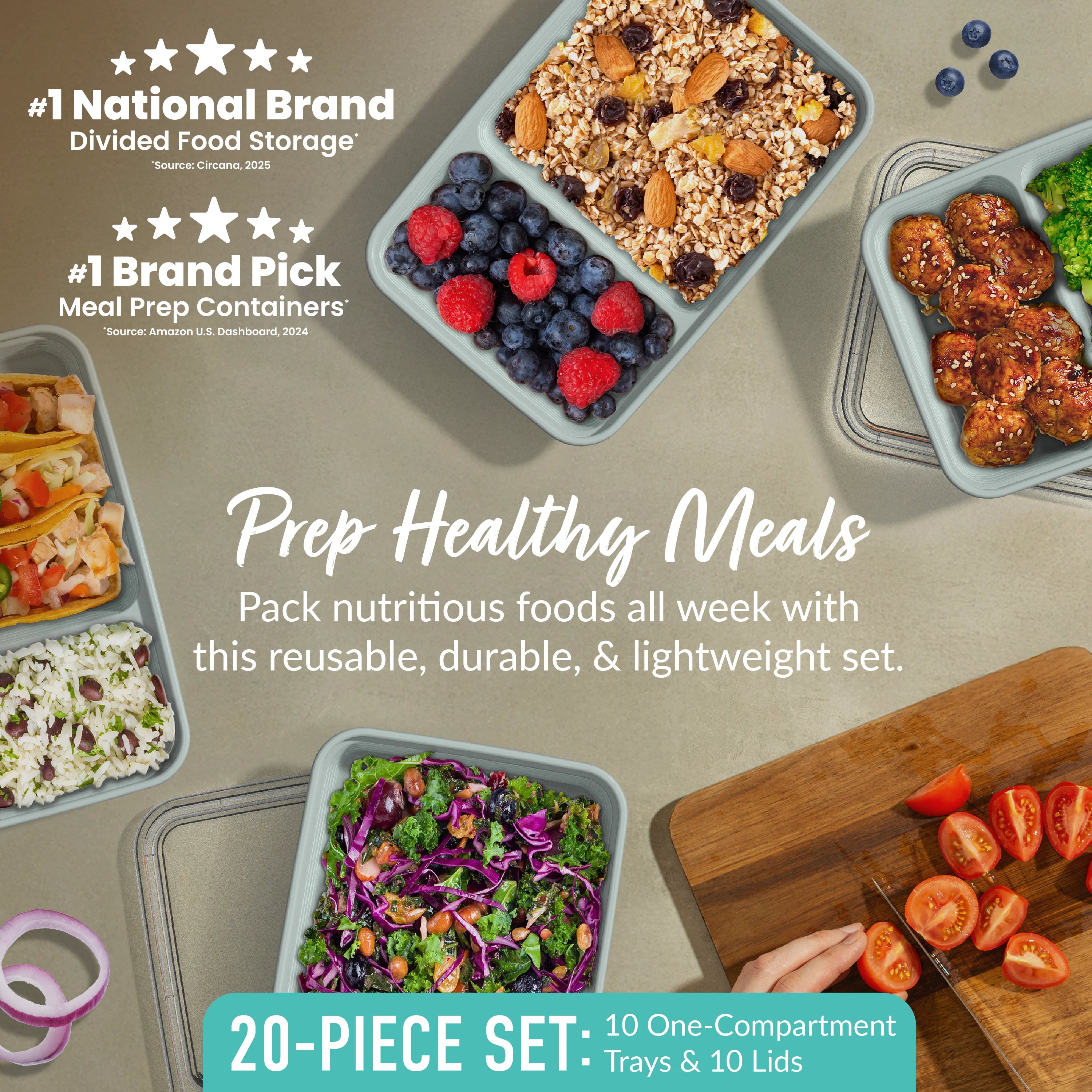 Bentgo Prep 2-Compartment Meal Prep Containers (20-Piece)