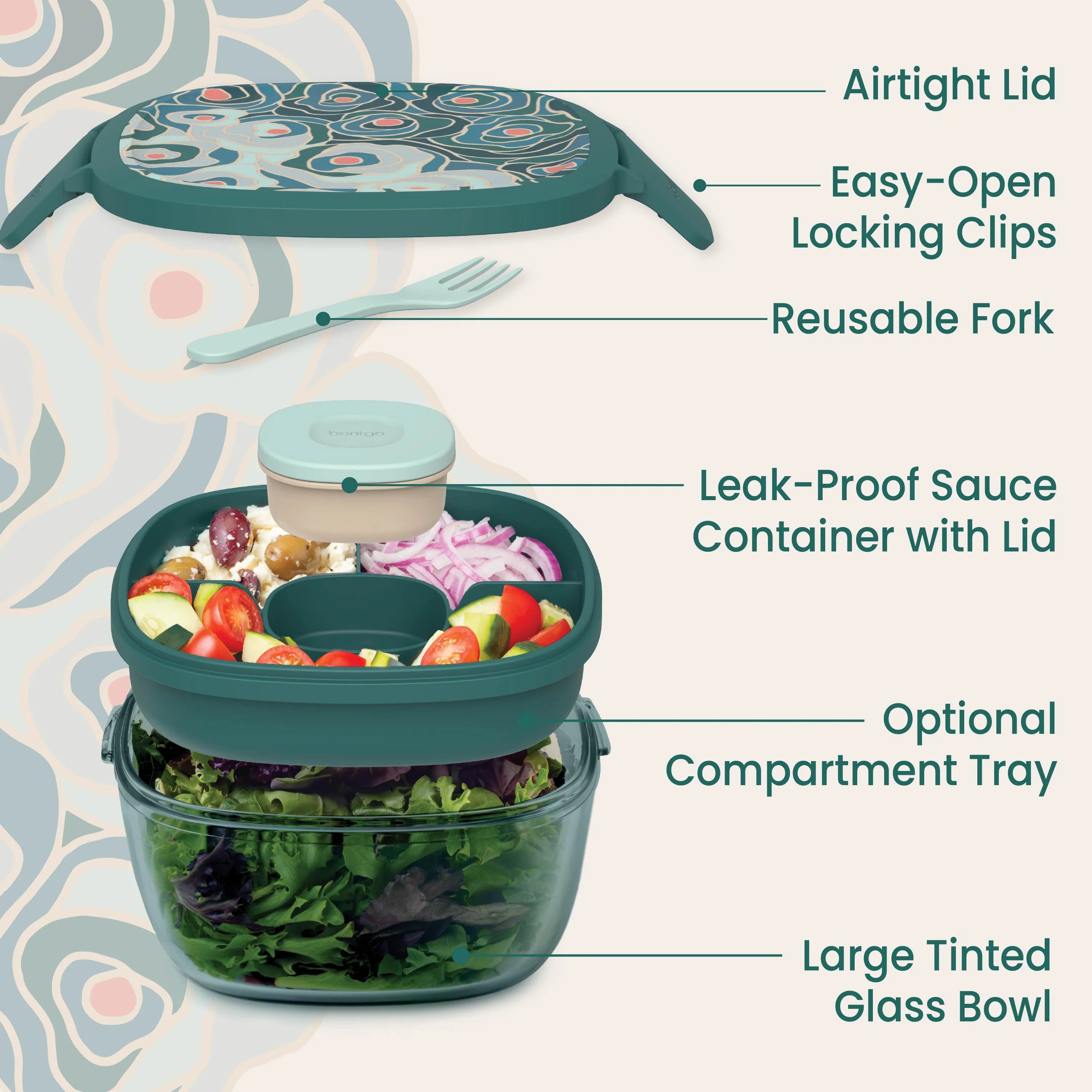 Bentgo Glass Prints All-in-One Salad Container