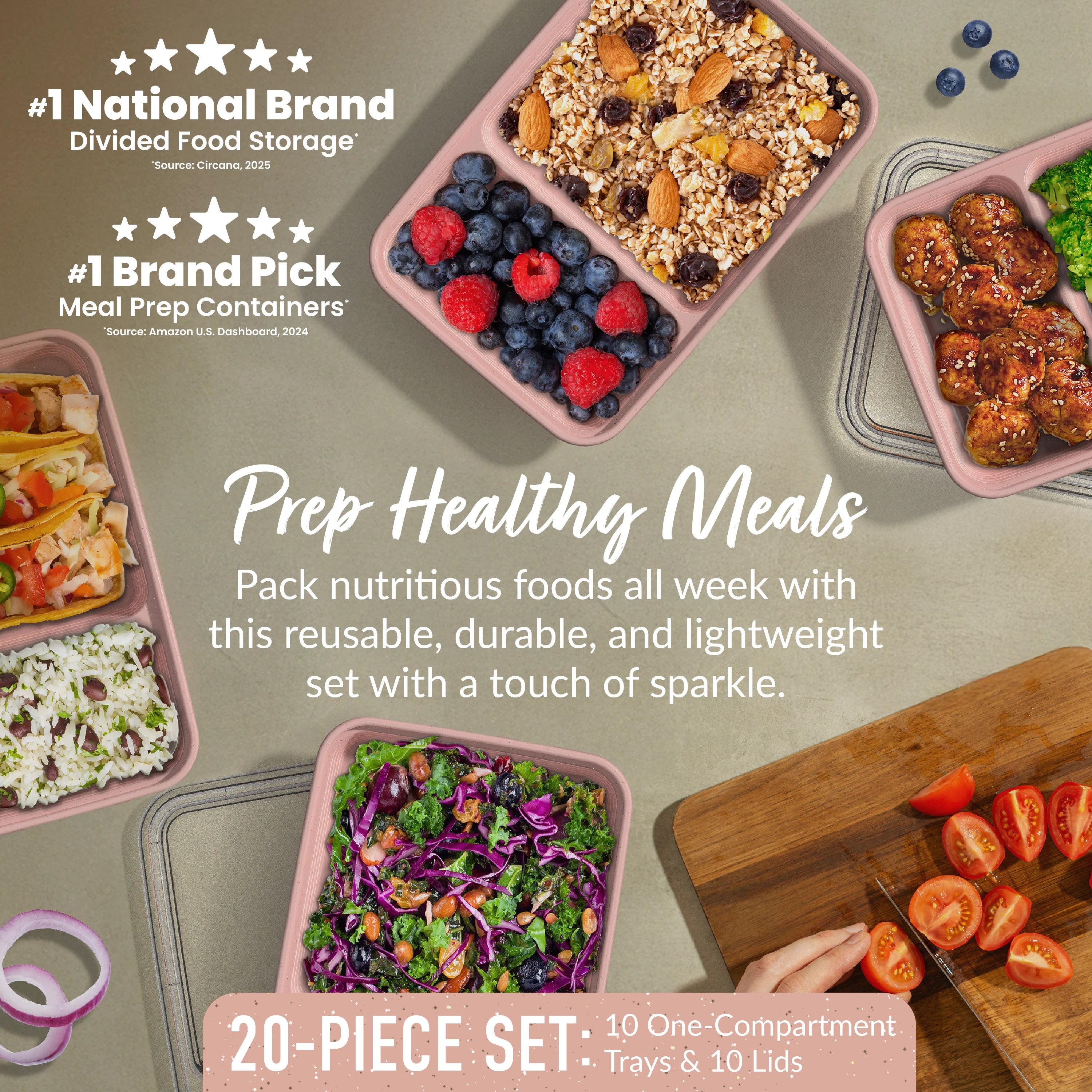 Bentgo Prep 2-Compartment Meal Prep Containers (20-Piece)