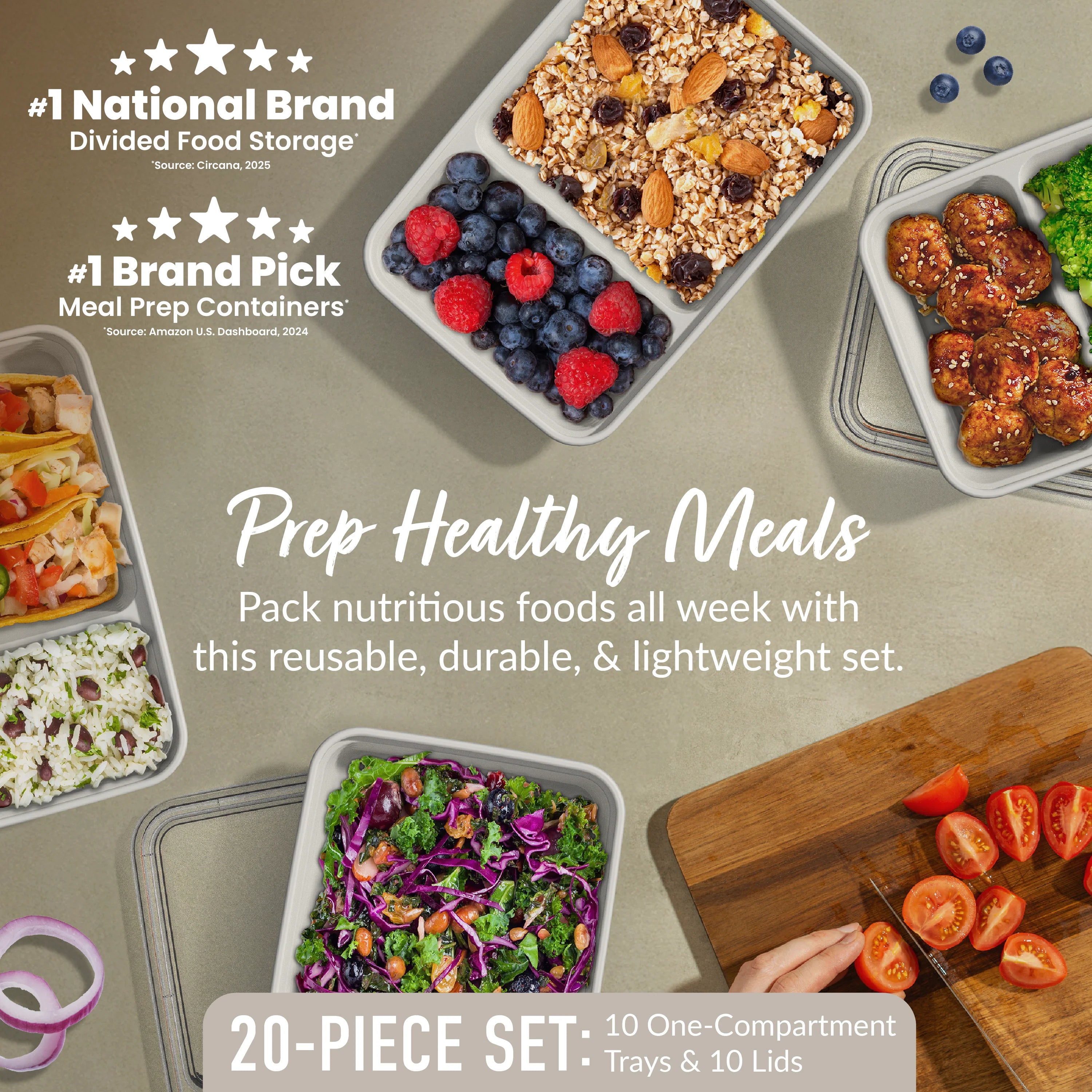 Bentgo Prep 2-Compartment Meal Prep Containers (20-Piece)