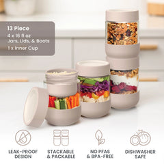 Bentgo Leak-Proof Glass Food Jars, Boots, & Inner Cup (16 fl oz Jars)