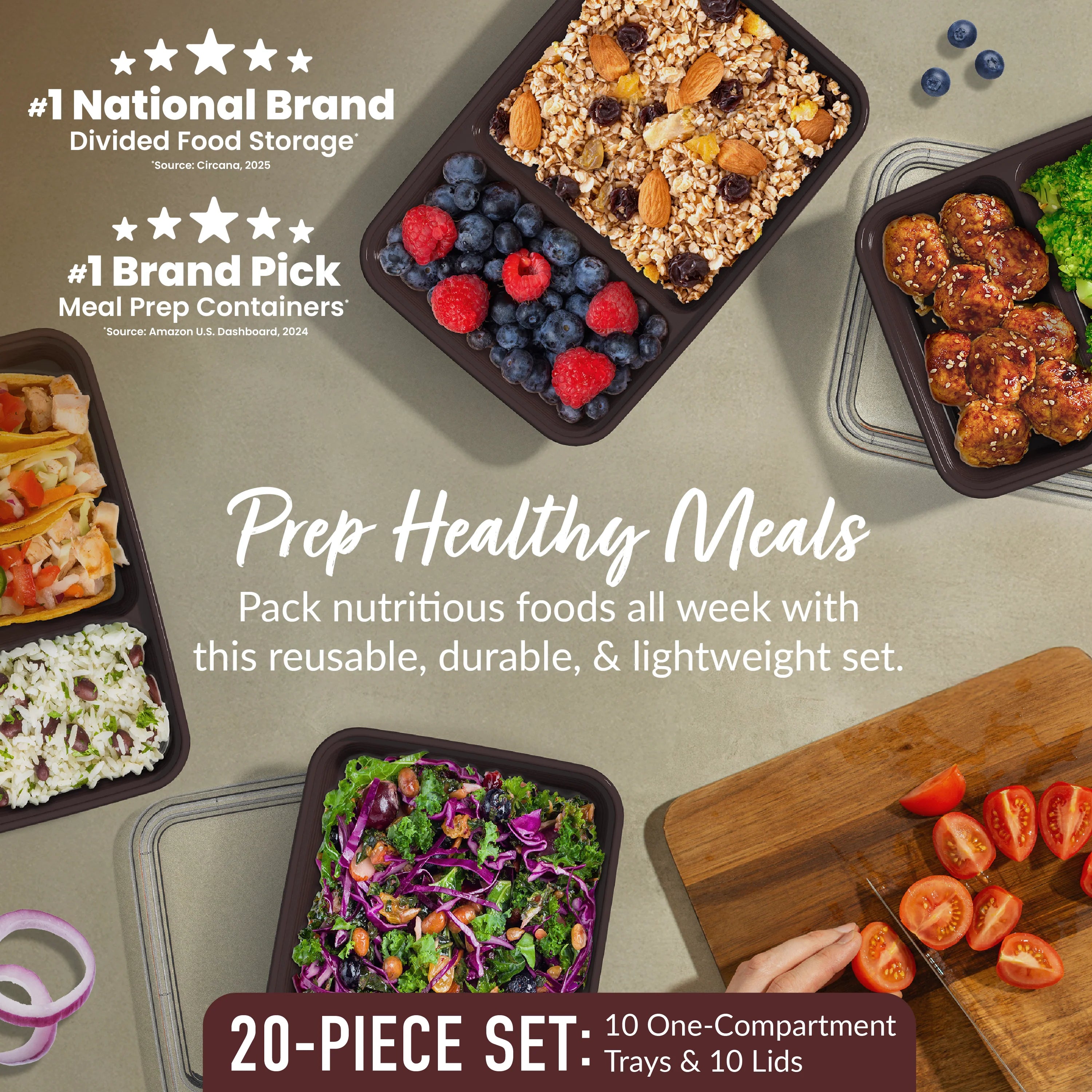 Bentgo Prep 2-Compartment Meal Prep Containers (20-Piece)